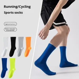 Men’s Sports Mid-Calf Long Socks Spring Summer Deodorant Sweat-Absorbent and Breathable Fitness Running Cycling Thin for Youth