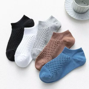 Men’s Summer Breathable Thin Cotton Socks Solid Deodorant Boat Socks Sweat-Absorbent Mesh Hosiery for Women