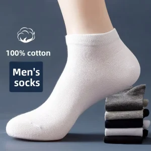 Men’s Summer Pure Cotton Thin Deodorant Sweat-Absorbent Breathable Solid Color Business Casual Short Socks