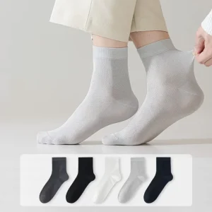 Men’s Summer Standard Mid-Calf Socks Breathable Mesh Sweat-Absorbing Deodorant Anti-Bacterial Casual Business Bottom/Body