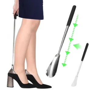 Metal Shoe Horn Long Handle Telescopic Stainless Steel Spring Adjustable Shoe Horn Chrome plated Shoehorn HA01554