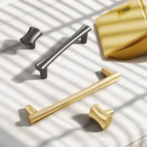 Minimalist Pearl Grey & Brushed Copper Zinc Alloy Drawer Pulls Arched Sideboard Handles for Modern Hallway Shoe Storage Unit