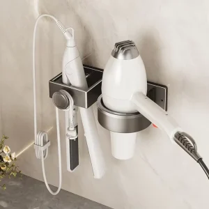 Modern Aluminum Alloy Corner Hair Dryer Bracket No Punching Wall Mounted Storage Rack Space Saving Bathroom