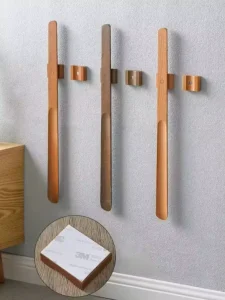 Natural Beech Wood Rectangle Long Handle Magnetic Shoe Horn Wall Mounted Matte Polished Shoe Helper Space Saving Home