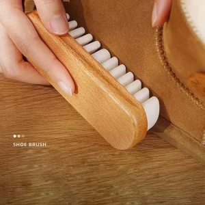 Natural Beech Wooden Handle Rubber Shoe Cleaning Brush for Leather Suede Shoes Clothes