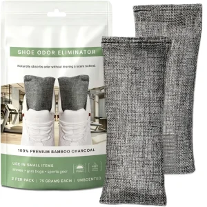 Natural Durable Shoe Deodorizer Charcoal Odor Absorber Bags for Shoes Gym Bags & Boots Long Lasting Unscented (2 Per Pack)