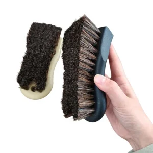 Natural Horse Hair Car Detailing Brush Curved Handle Soft Bristle Car Interior Leather Cleaning Brush Auto Wash Tool