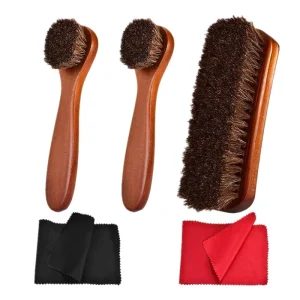 Natural Horse Hair Shoes and Bags Brush with Beech Wooden Handle 6.75inch for Shoe Cleaning & Polishing