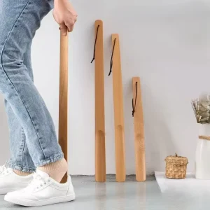 Natural Long Handed Wood Shoehorn for Men Women Kids Seniors Pregnancy