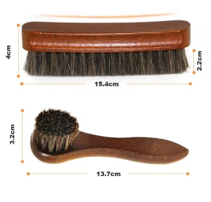 Natural Pure Horsehair Shoe Brush with Wood Handle & Cloth Leather Boots Polish Applicator Car Detailing Cleaner Brush