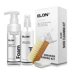 Natural Sneaker Cleaning & Protector Kit 150ml Alcohol Free Eco Friendly Shoe Care with Wood Handle Brush & Cloth