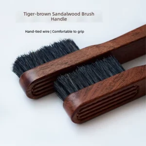 Natural Wooden Handle Shoe Brush with Hog Hair Bristles, Soft Medium Hard Cleaning Brush for Leather Sneaker Canvas Shoes
