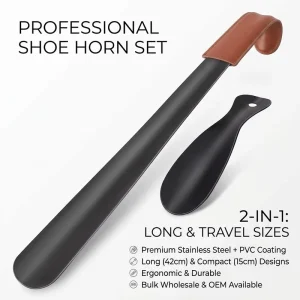 OEM ODM Custom Logo Stainless Steel Long Handle Shoe Horn Ergonomic Durable Metal Shoe Horn for Seniors Men Shoe Spoon Helper