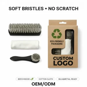 OEM ODM Premium Grey Horsehair Leather Care Kit Horse Hair Leather Suede Nubuck Shoe Brush 3PCS Shoe Care Kit No Scratch
