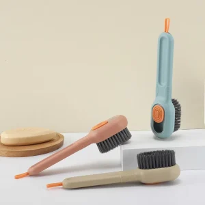 PP Eco Friendly Handheld Shoe Brush with Silicone Bristles and Push to Dispense Liquid Cleaning System Model MSJ 150