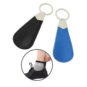 PU Leather Keychains with Logo for Hotels Shoe Lifter and Shoe Horn Keyring