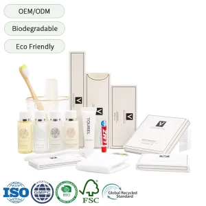 Personalized OEM Logo Eco Friendly Bamboo Biodegradable 5 Star Hotel Bathroom Dry Amenities Accessories Set
