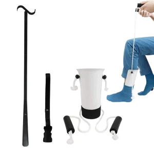 Plastic Long Handle Sock Aids for Putting on Socks & No Bending Removal Shoe Horn for Seniors