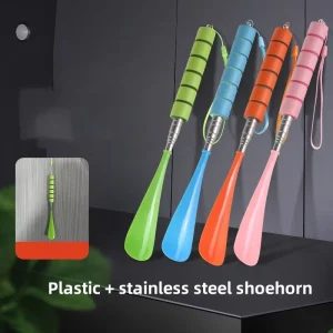 Plastic Stainless Steel Rod Adjustable Telescopic Shoe Horn with Long Handle