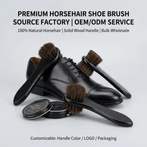 Portable Brown Wooden Horse Hair Shoe Polish Brush with Hanging Loop and Long Handle