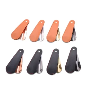 Portable Cowhide Stainless Steel Shoehorn for Adults and Children Metal Leather Foldable Shoehorn