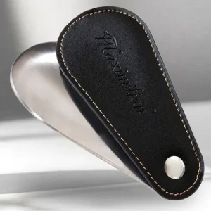 Portable Folding Short Metal Shoehorn Travel Shoe Helper Small PU Leather Shoe Horn for Men and Women