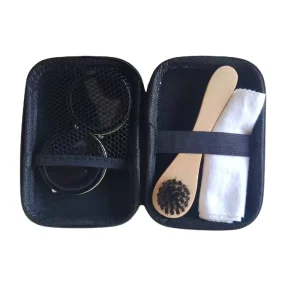 Portable Shoe Care Kit With Neutral Polish in Tin Plus Brush and Cloth