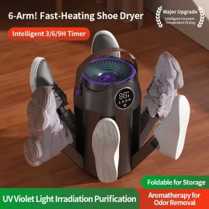 Portable Shoe Dryer Boot Warmer with Heat Blower Adjustable Rack and Timer Folding Design and Quick Drying for Shoes