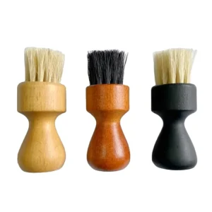 Portable Shoe Polish Applicator Dauber with Wood Handle and Stamp Shape Leather Pig Hair Brush for Shoe Shine Cream