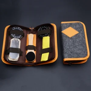 Portable Shoe Polish Tools Set PU Leather Case Customizable Color Logo Shoe Cleaning Grooming Gift Kit for Men Women