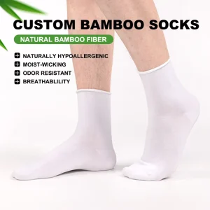 Premium Grade Custom Logo Woven Pattern Pure Color Embroidery High Performance Bamboo Fiber Crew Socks for Daily