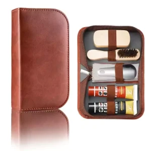 Premium Leather Shoe Care Kit Lanolin Shoe Polish Dual Brushes Polishing Cloths Shoe Horn