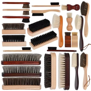 Premium Mane Shoe Brush with Wooden Handle for Leather Oil Polishing and Home Use Soft Bristles Cleaning Brush