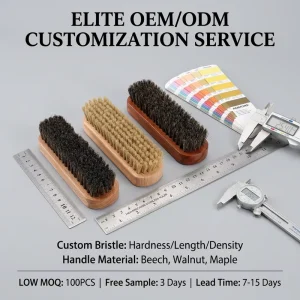 Premium Wood Horse Hair Bristle Sneaker Shoe Brush Rubber Suede Mini Wooden Shoe Cleaning Brush Long Handle Portable