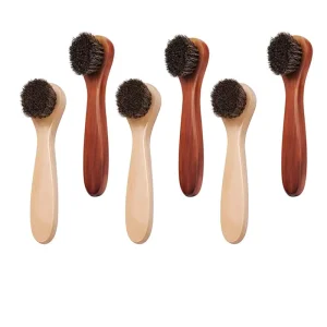 Private Label 100% Natural Wooden Handle Horse Hair Shoe Polishing Brush Soft Brown Hair Shoe Cleaning Brush