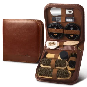 Professional 11pcs Shoe Cleaning Kit Custom Shoe Care Kit with Travel Leather Case Suede Cleaning Brush Ideal Gift for Men Women