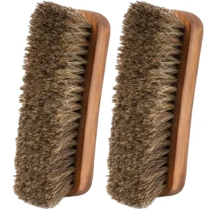 Professional Concave Horsehair Brush for Shoes Boots 100% Soft Natural Bristles Eco Friendly Ergonomic Wood Handle