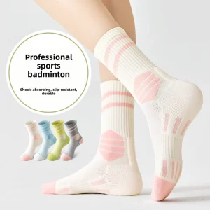 Professional Women’s Mid Calf Color Block Running Socks Anti Slip Sweat Absorbing Sports Deodorant for Marathon Badminton Tennis