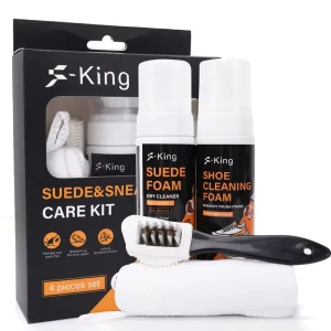 S King Premium Foam Shoe Cleaner Set Wet Suede Shoe Cleaning Kit with Stain Remover Portable Brush and Towel