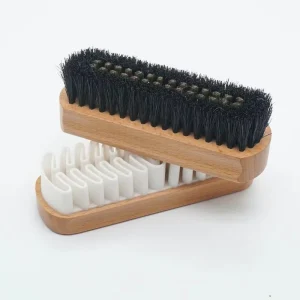 Shine-On Shoe Polish Brush Kit with Horsehair Soft Wooden Bristles for Polishing Crepe Suede Nubuck Leather Shoes