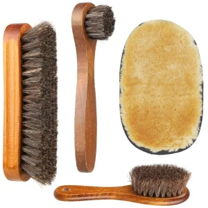 Shoe Brush Set Cleaning Horsehair for Shine Polish Buff 3 Pcs Dauber Applicator Brushes