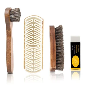 Shoe Brush Set Horse Hair Beech Handle Suede Leather Care Cleaning Brush Detersive Rubber Shoe Wipe