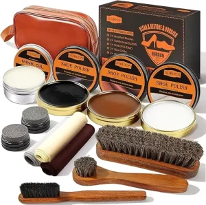 Shoe Care Kit 3 Horsehair Shoe Polish Brush Neutral Mink Oil for Shoes Care for Leather Boots Shoe Cleaning Kit As Gift