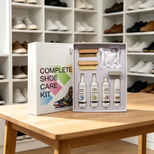 Shoe Care Kit Easy Clean Wet Formula Waterproof Whitener Microfiber Cloth and Brush in Box Packaging