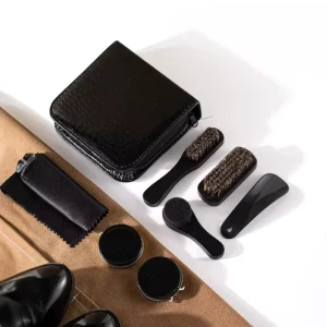 Shoe Care Kit Travel Shoe Shine Set Acrylic Shoe Polish Cleaning Brushes Polishing Cloth Shoe Horn Maintenance Tools