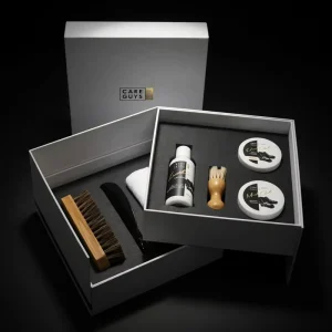 Shoe Care Kit with Leather Lotion Polish Brushes Cloth and Organizer Box