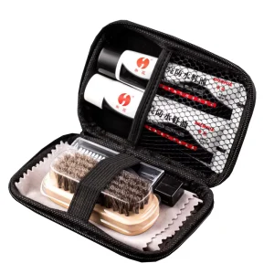 Shoe Clean Kits 6 Piece Set Zipper Bag for Men’s Travel Portable Leather Shoe Shine Care Kit