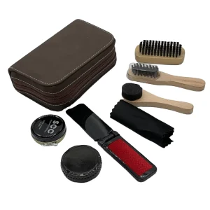 Shoe Polish Cleaning Brushes Set Kit Shoe Care Kit Brown Pu Leather Case Shoe Shine Kit