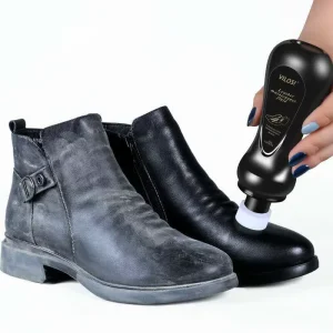 Shoe Polish Liquid in Black and White for Shoe Maintenance and Care Equipped with Sponge Brush Heads