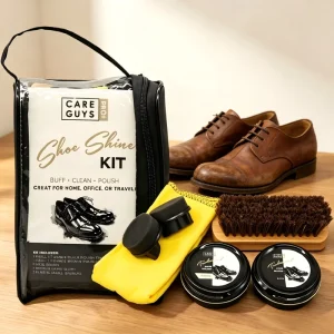 Shoe Shine Kit Leather Footwear Care and Polishing Kit Complete Set with Polish Brushes and Cloth for Home Office and Travel